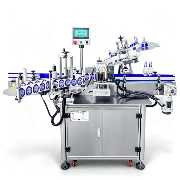 Automatic Bottle Neck And Body Labeling Machine Two Head Bottle Label Applicator For Beer Milk And Beverage