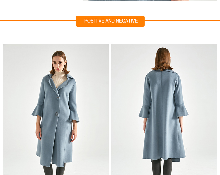 Fashion Long Section Wool Cashmere Coat Womens Light Blue Color For Winter
