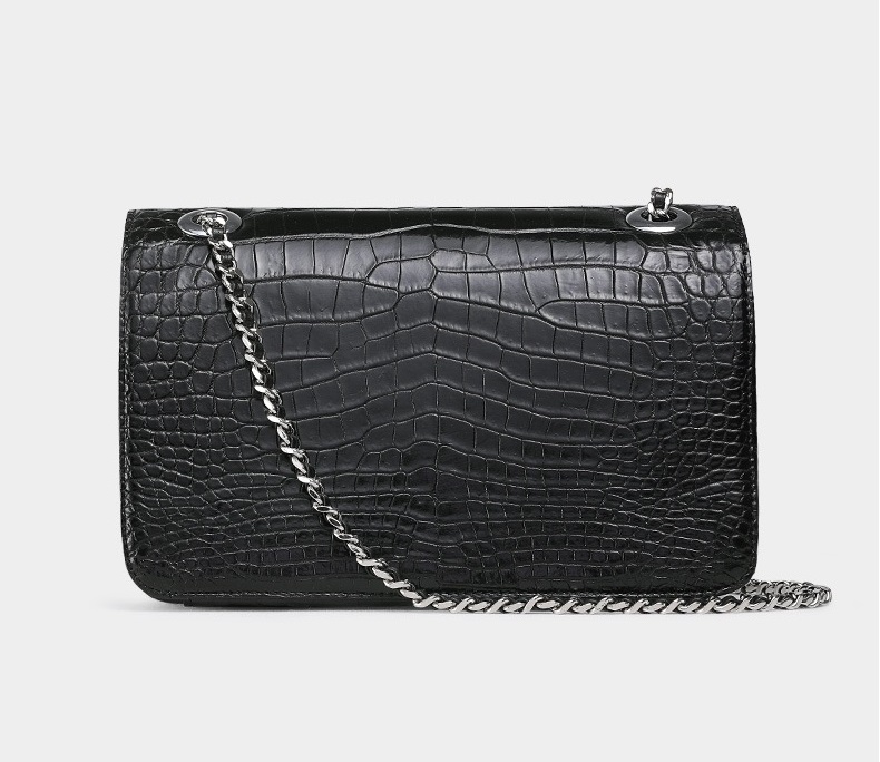 Authentic Crocodile Belly Skin Women Purse Genuine Alligator Leather Lady Flap Bag Silver Chain Female Shoulder Bag