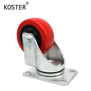 China Zinc Plated 3-5 Inch Industry Wheel Barrow Wheels Single Bearing Red Plastic Castor Wheel wholesale