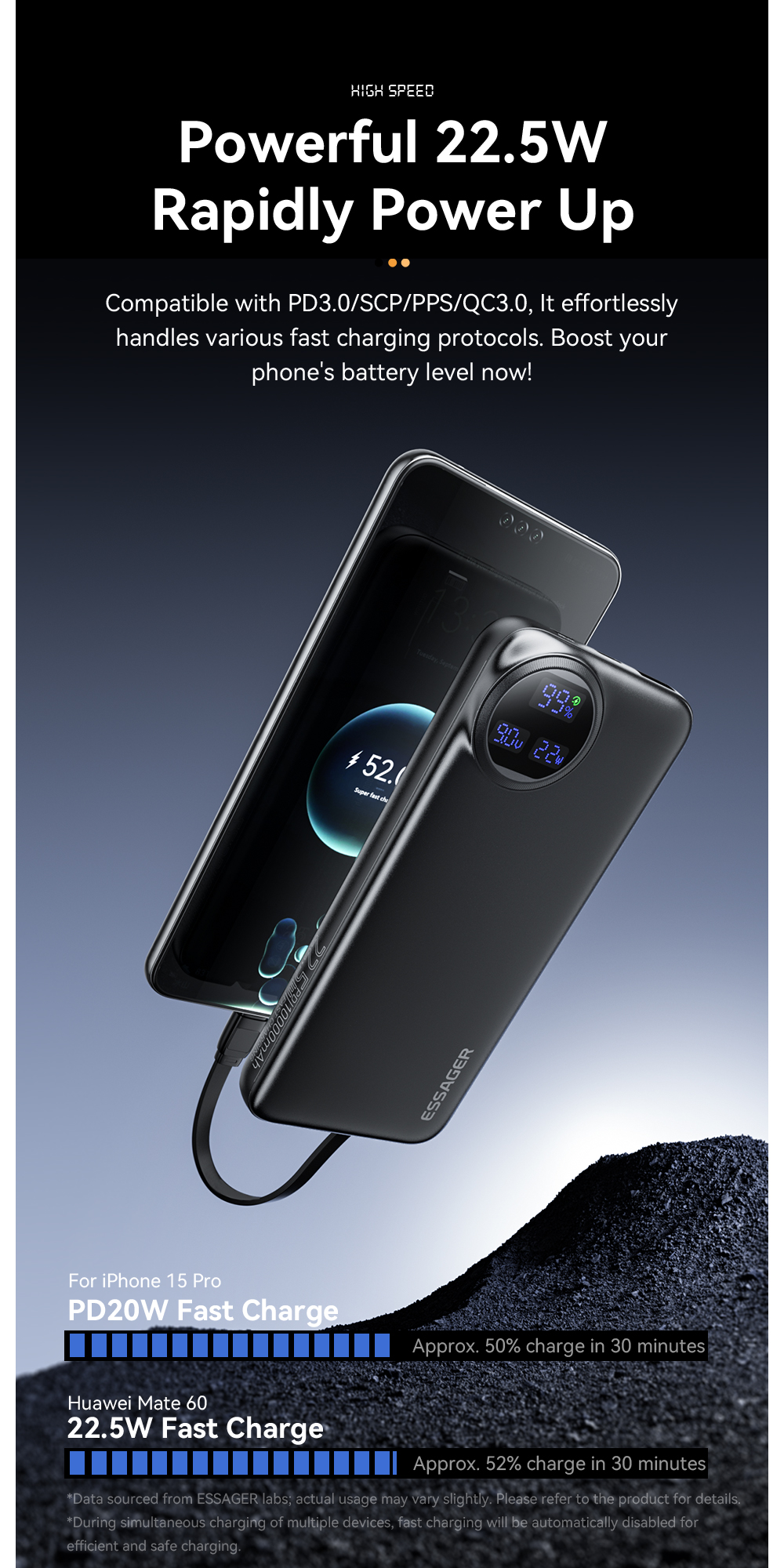 ESSAGER ES-D016 Series USB A/C/Lighting Output Battery Power Bank 10000mah