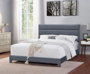 China Grey Upholstered Bed Manufacturer Full Size Linen High Headboard wholesale