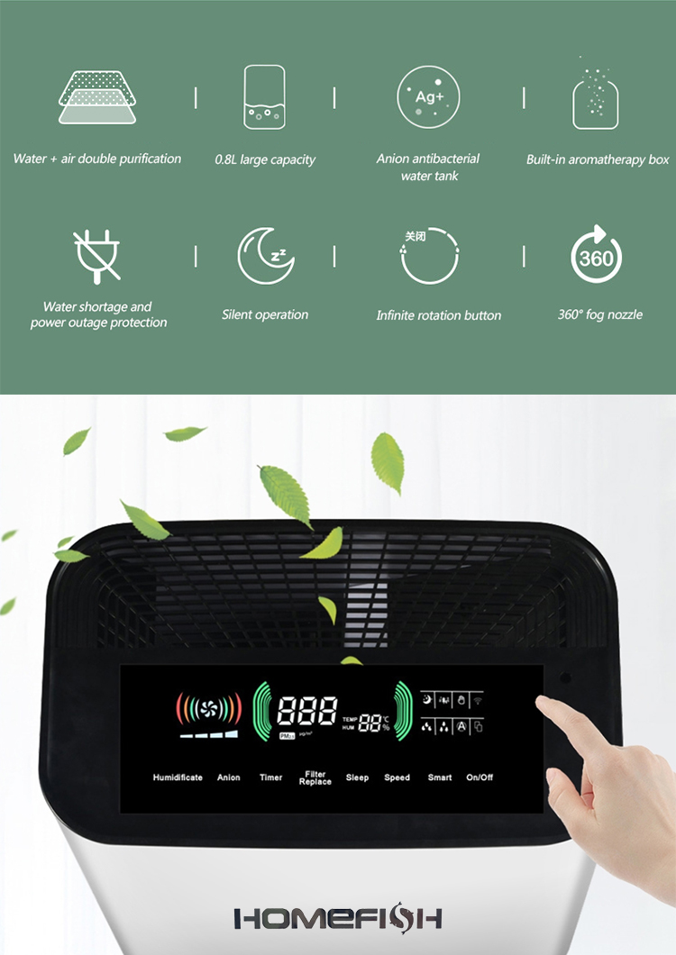 Homefish ODM Purificatore Acqua Luchtreiniger Smart Luftreiniger Hepa Air Scrubber PM2.5 UVC Light humidifier Air Purifier