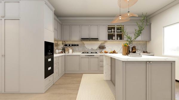 Custom Classic Wood Kitchen Cabinets L Shaped Kitchen Storage System Island