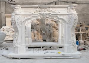 China Marble Fireplace Mantel Freestanding Stone Relief Fireplaces Indoor  Decorative European Style wholesale