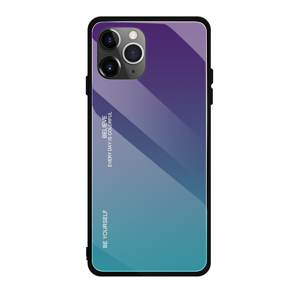 7 Colors Gradient Shockproof Tempered Glass Phone Case For IPhone 11 No Special Craft
