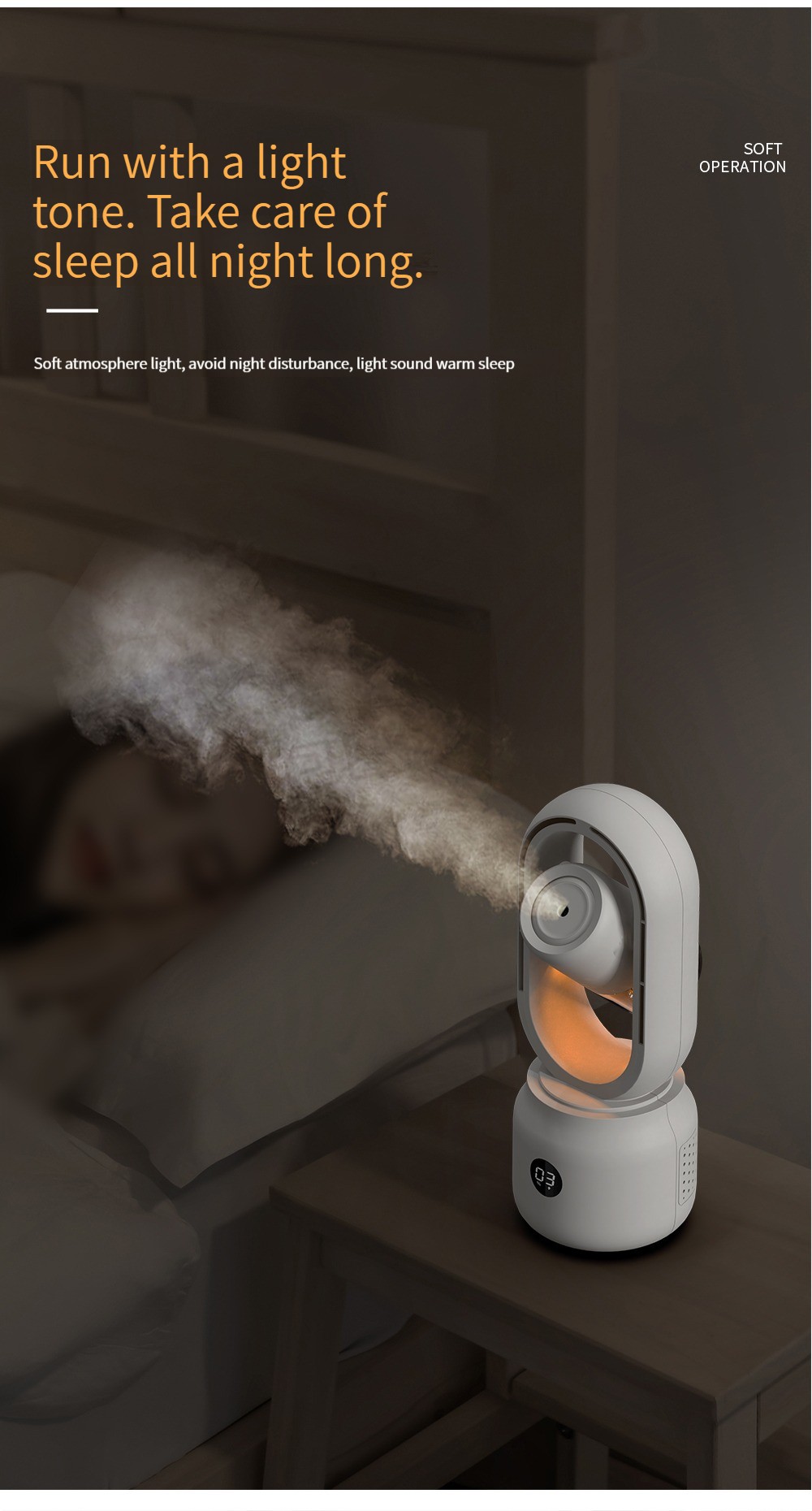 300ml 2 In 1 Air Conditioning Humidifier Vaneless Fan 2000mAh Rechargeable Battery