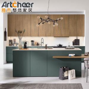 China Design Solid Wood Door Panel Kitchen Cupboards with Laminated Half Bullnose Countertop wholesale