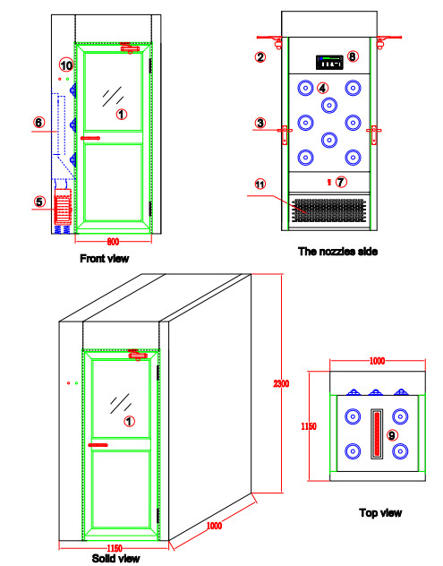 Small Cleanroom Air Shower For 1 Person Narrow Area With Powder Coated Steel