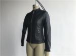 Black Pu Leather Coat / Pleather Biker Jacket With Multi Top Stitching Tw75796