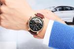 KINYUED leather tourbillion watch mechanical mens moon phase automatic