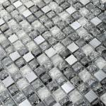 Black white crack crystal glass mix metal mosaic tile silent style