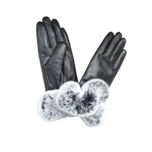 China Fashion sheepskin ladies leather gloves with Rex rabbit fur cuff wholesale