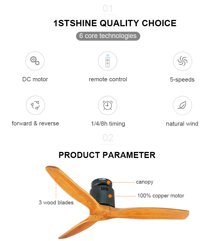 Wood 3 Blade Ceiling Fan without Light for 52 inch Size in English Operating Language