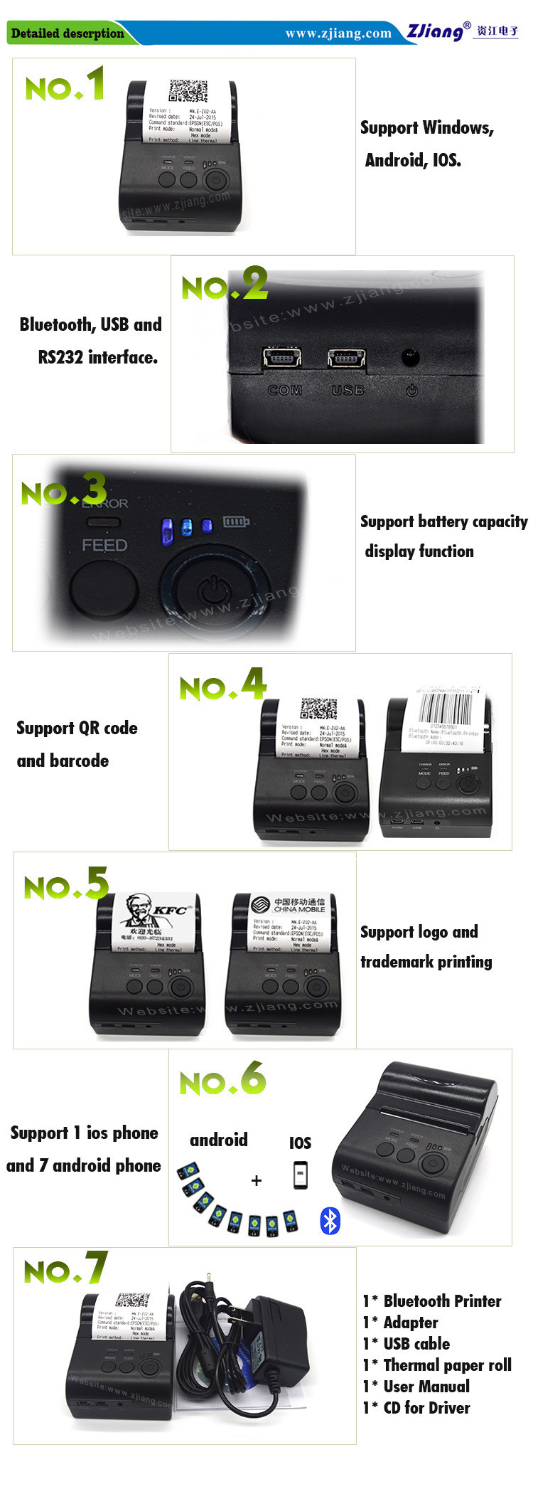 ZJIANG Mini Pocket 58mm Portable Receipt Printer For Android Apple