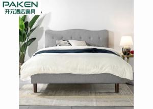 China Tufted Upholstered Platform Hotel Bed With Buckle Tufted Headboard Solid Wood Legs wholesale