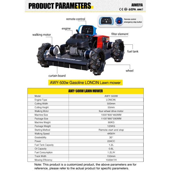 Self-Propelled Cordless 4-Stroke Industrial Grade Lawnmower with Remote Control and Four-Wheel Drive for Orchard and Farm Use