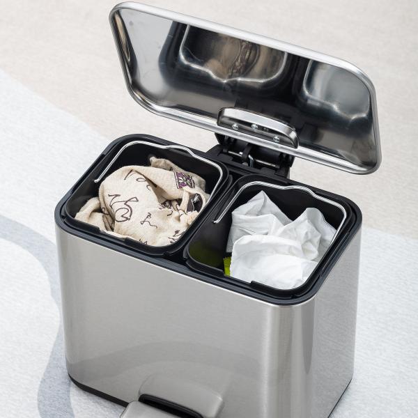 2 Compartment Household Bathroom Stainless Steel Pedal Bin Trash Bin 3L*2