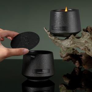 China AROMA HOME Wholesale Custom Home Decorative Black Wooden Wick Frosted Creative Ceramic Metal Lid Scented Candles wholesale