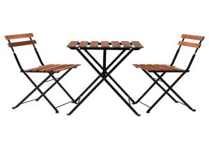 China One Table And Two Chairs Set Outdoor Garden Wood Top Metal Frame Folding wholesale