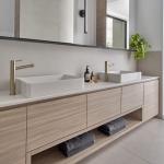 Solid Wood Marble Top Narrow Bathroom Cabinet with LED Mirror and Customizable