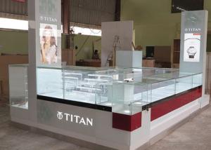 China Watch Custom Mall Kiosk Crystal Glass Combine Wood With LED Spot Lights wholesale