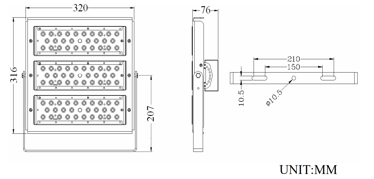 High Power AC100-240V Modular LED Flood Light Aluminum Housing Dimmable 3