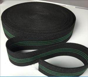 China Indian Style Sofa Elastic Webbing 68g/M Black Color With 3 Green Lines wholesale