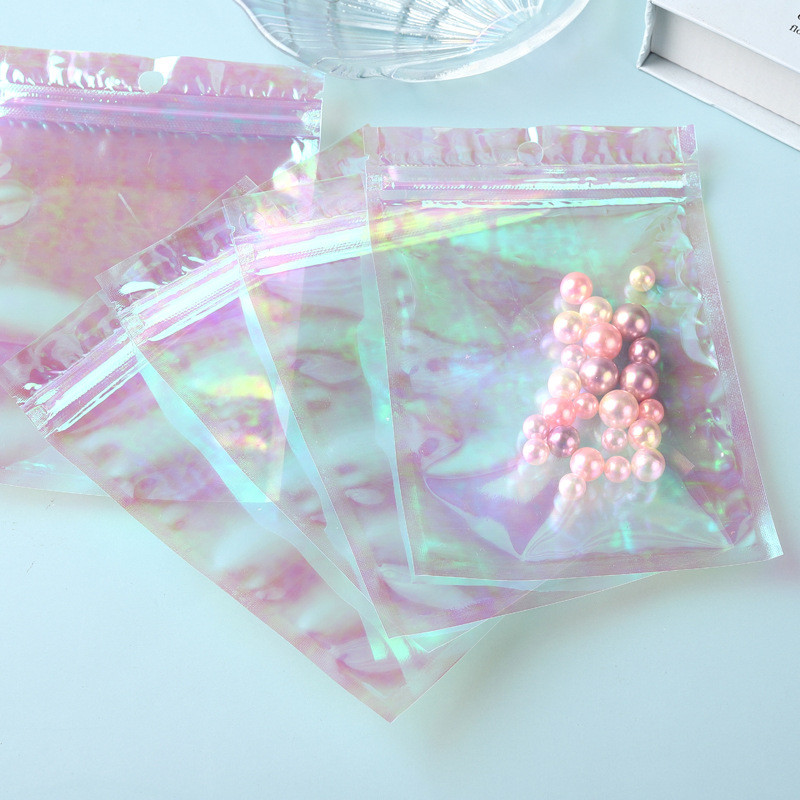 Rainbow Film Laser Jewelry Plastic Symphony Transparent Zipper Bag Earring Sealed Bag