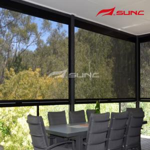 China Motorized Roller Shade Zip Track Blinds For Pergola Canopy Restaurant wholesale