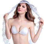 F1013 White lace strapless embroidery invisible stick on bra for wedding
