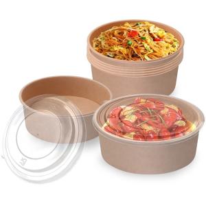 China Custom Round 1300ml 1500ml Food Packaging Kraft Salad Paper Bowl With Lid Waterproof wholesale