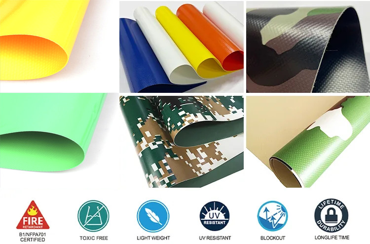 pvc Coated Polyester Fabric Fire Retardant for military tarpaulin anti-uv high sthengh