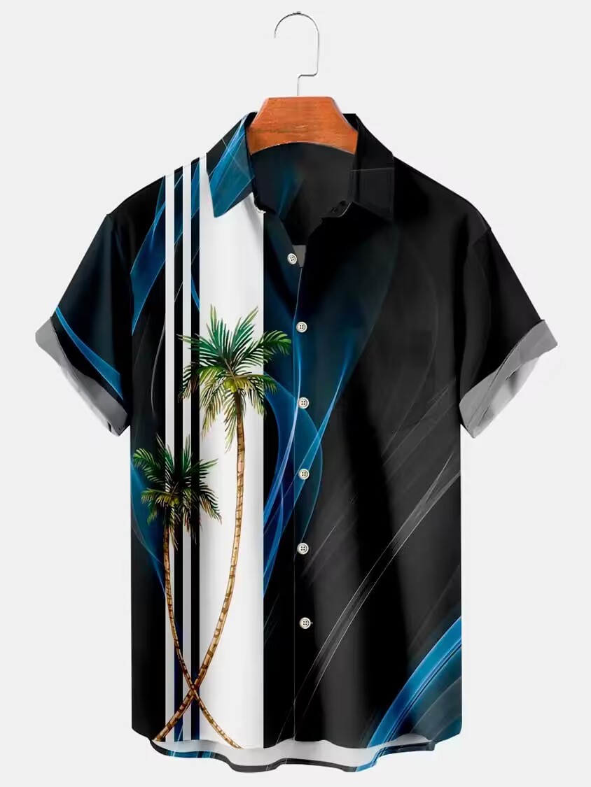 Custom Printed Hawaiian Camp Shirt for Men Allover Logo Design Covered Button Closure