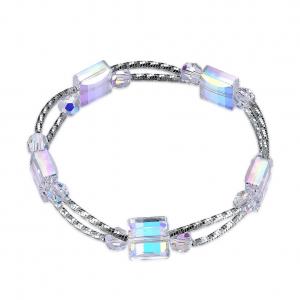 China 2.6in 0.38oz Square Crystal Bracelet 3 Layer Synthetic Slider Silver Bracelet on sale