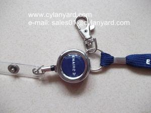 China Printed tubular lanyard with metal badge reel and metal sheet crimp, wholesale