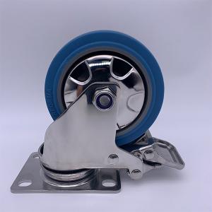 China 3 Inch Blue Rubber Brake Caster Wheels Stainless Steel Bracket wholesale