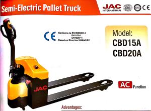 China Red / Yellow Semi Electric Pallet Truck 2 Tons Capacity High Gradient Performance wholesale