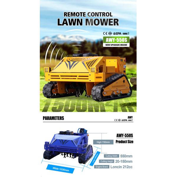 Factory Direct Cordless Self Propelled Remote-controlled Lawn Mower with Flail Mower 150mm Track Width for Estate Lawns