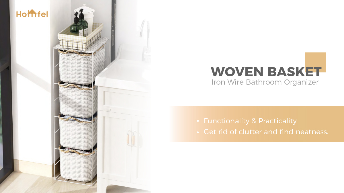 3 Tiers Japanese Bathroom Organizer Storage Rack With Woven Baskets