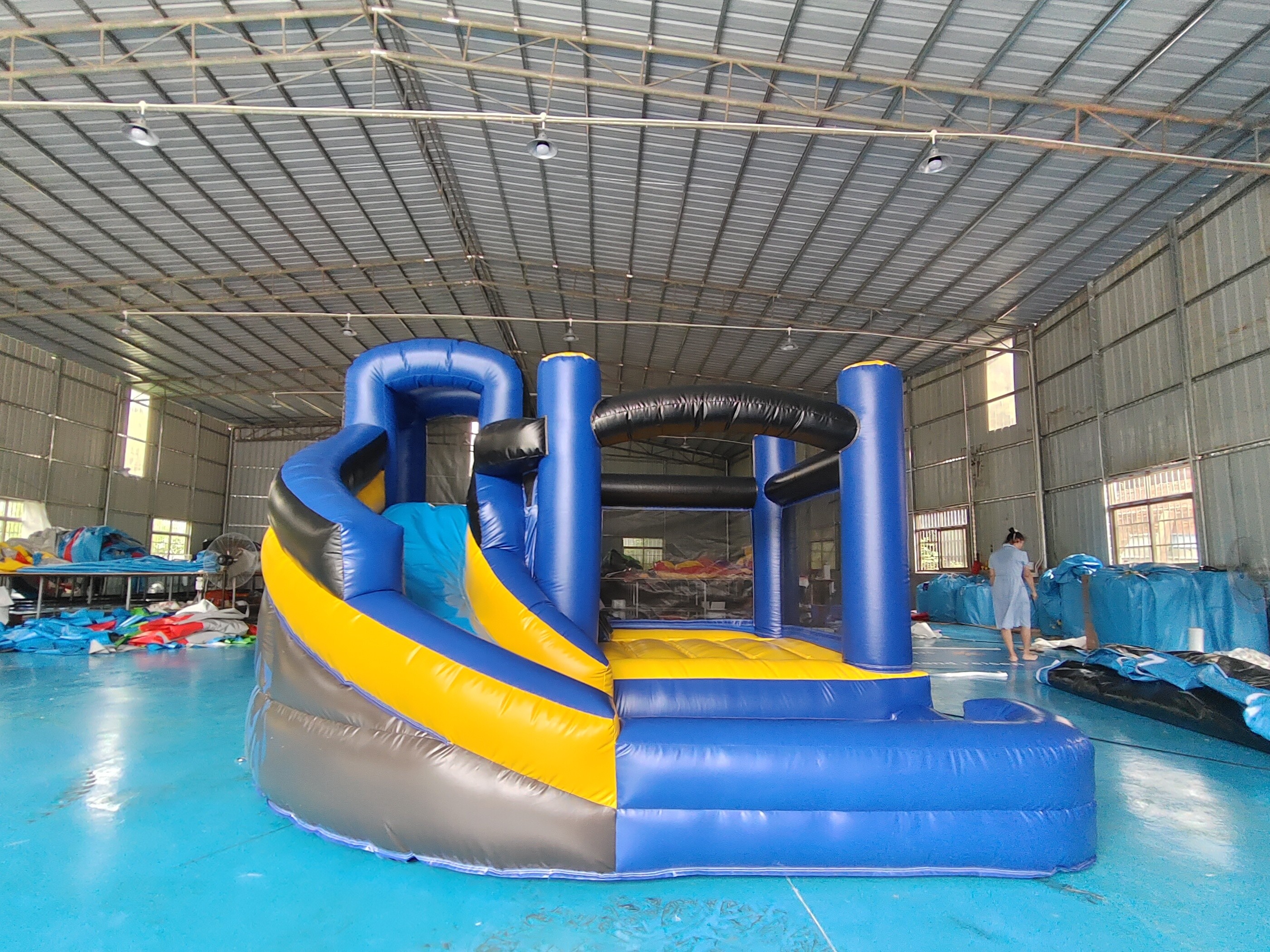 Fireproof Commercial Inflatable Bouncer Moonwalk Cartoon Theme With Rotary Slide Combo