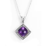 Round Silver Gemstone Necklace Simple Elegant Pendant Box Chain For Everyday