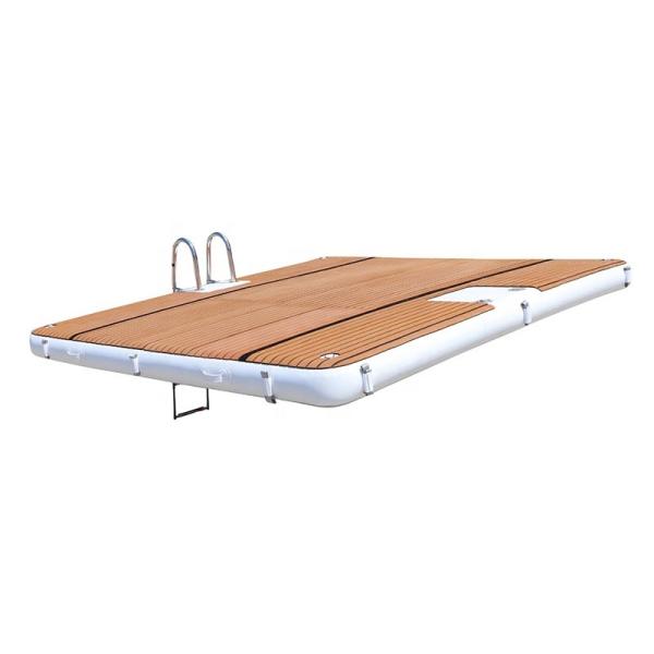Floating inflatable water play equipment teak deck yacht docking boat dock water