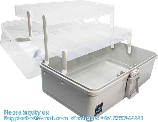 3-Layers Plastic Portable Storage Box,Household Plastic Craft Supply Box With