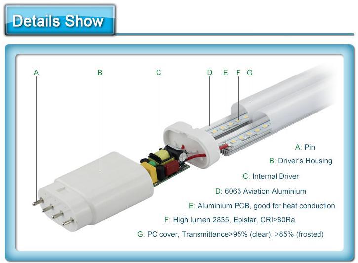 high lumen 2G11 led tube light 9W 2G11 PLL lamp 232mm wirh smd 2835 led AC85-265V 3 years warranty