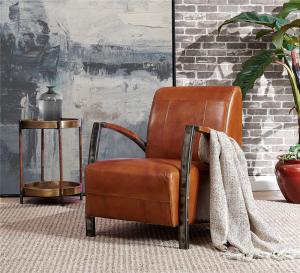 China Rustic Top Grain Genuine Leather Leisure Chair Comfortable Cushion Living Room Furniture wholesale