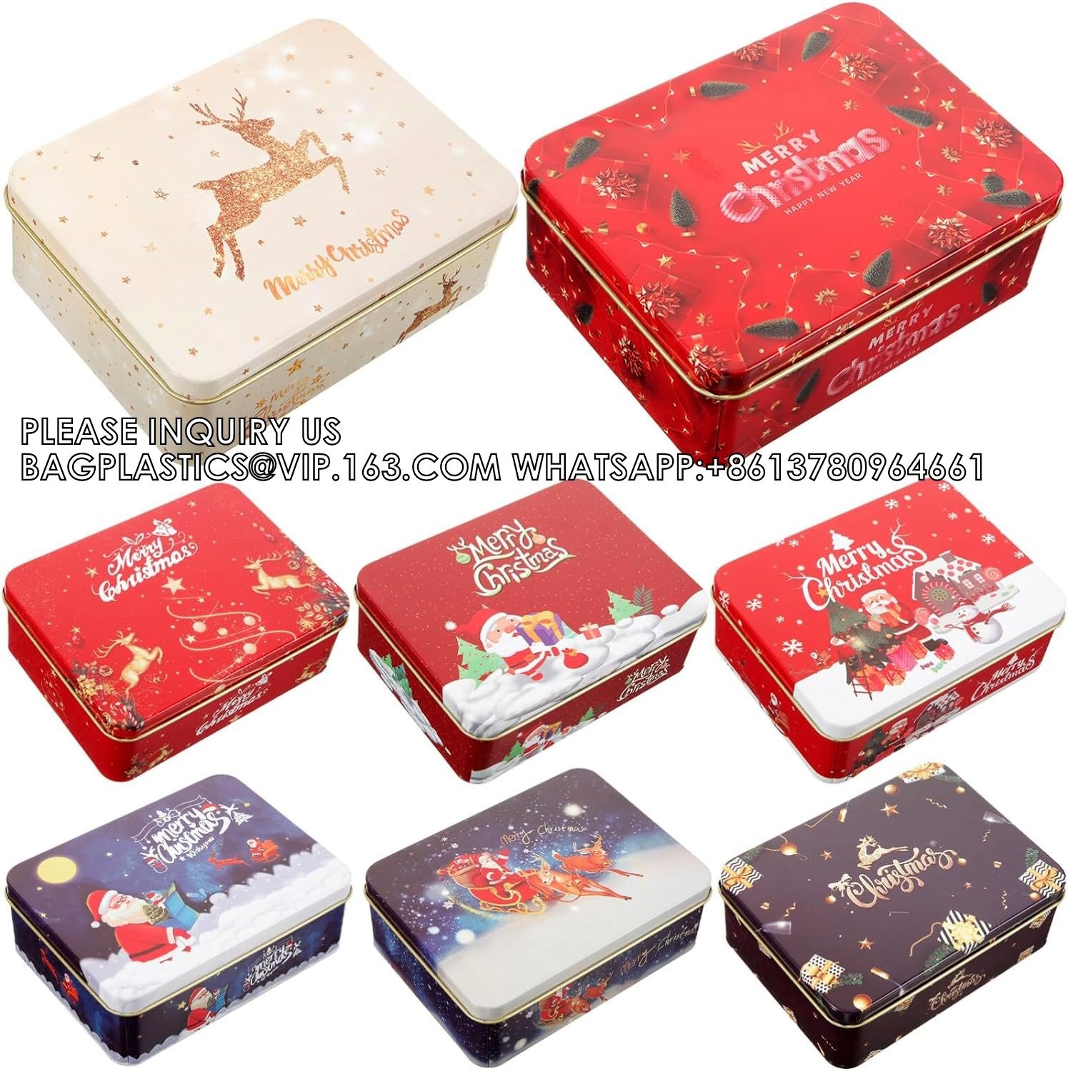 Tin Boxes Mixed Patterns Holiday Tinplate Boxes Greeting Gift Card Holder Metal Decorative Boxes Christmas Cookie Tin