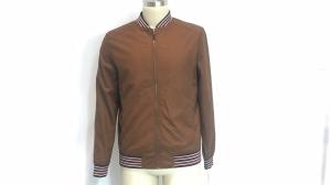 China Zip Through Tan PU Leather Bomber Jacket With Tipped Rib Trim TW83211 wholesale