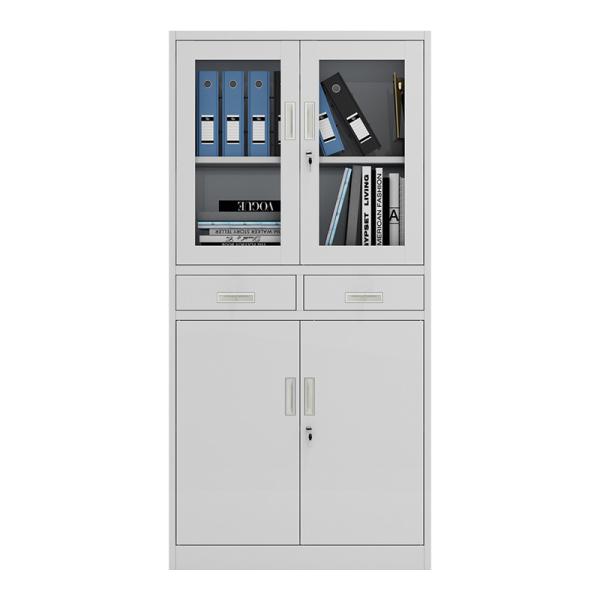 Metal And Glass Doors Steel Lateral Filing Cabinet 2 Drawers For Office KD