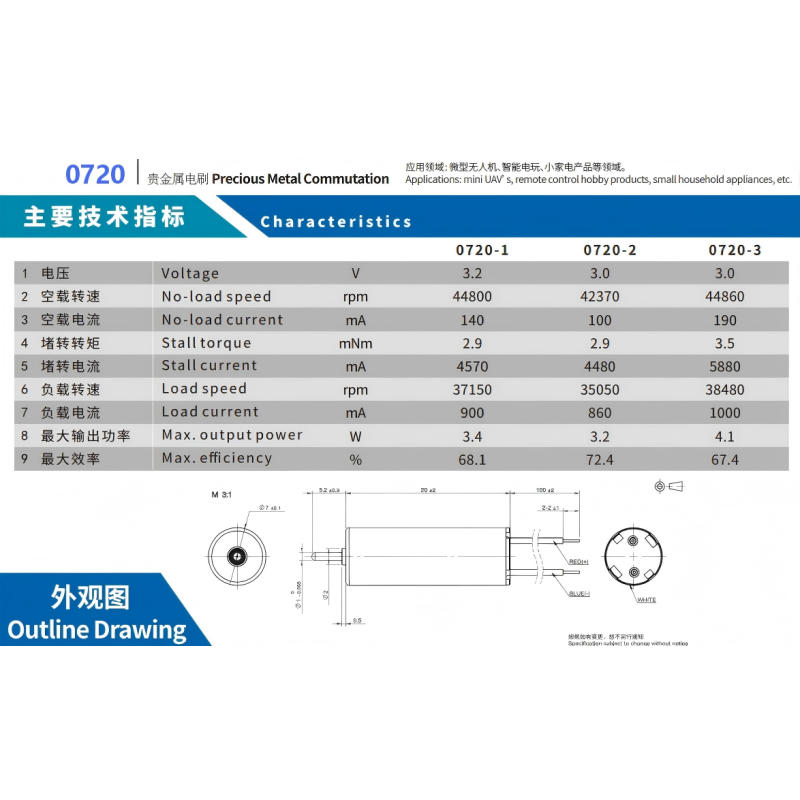 DC 3.7V-4.2V 0720 Micro Coreless Motor With Propeller Torque High Speed Motor Small DC Motor For RC Drone And Toys